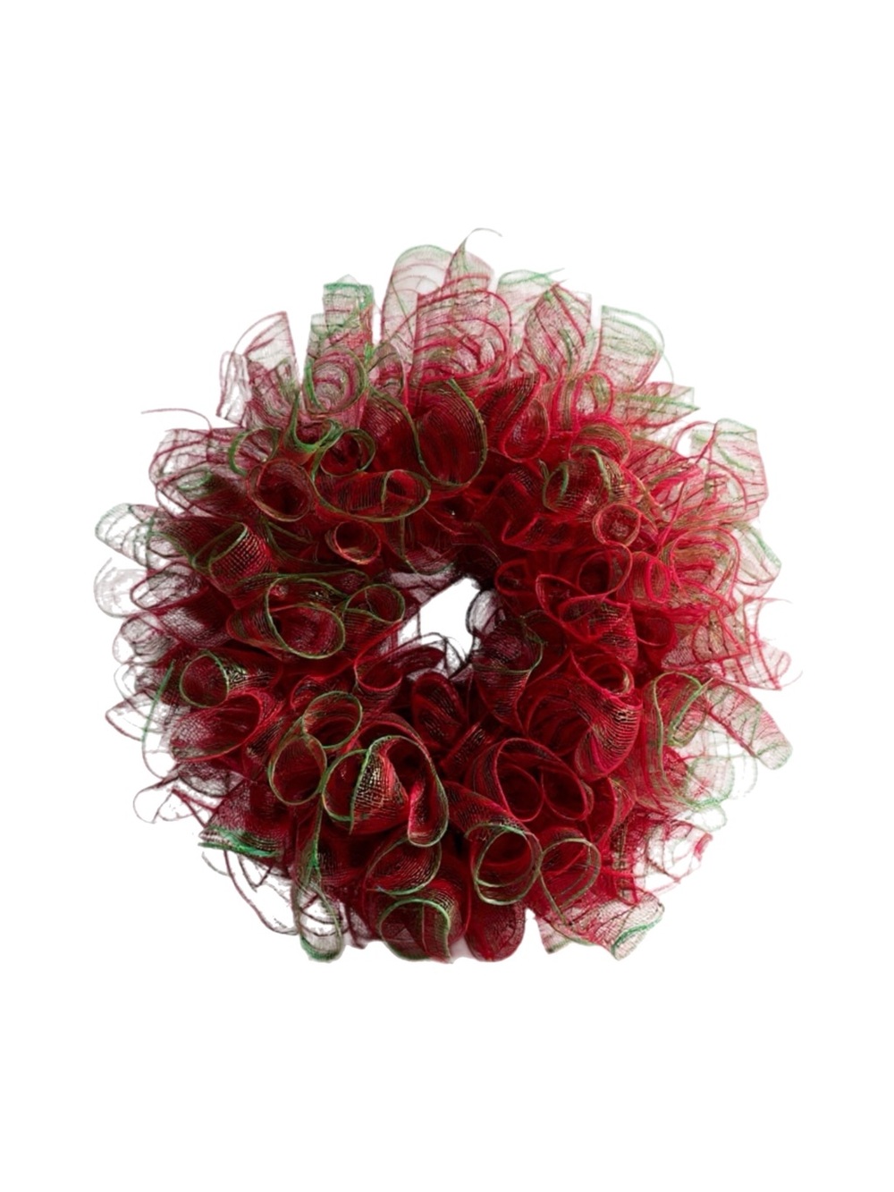 Handmade Red & Green Metallic Deco Mesh Ruffle Holiday Wreath